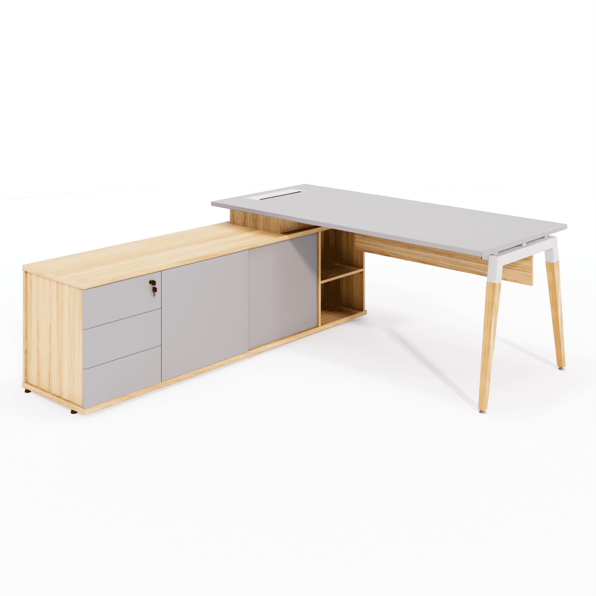 MESA EXECUTIVA COM CREDENZA ESQUERDO (PÉ DE MADEIRA)